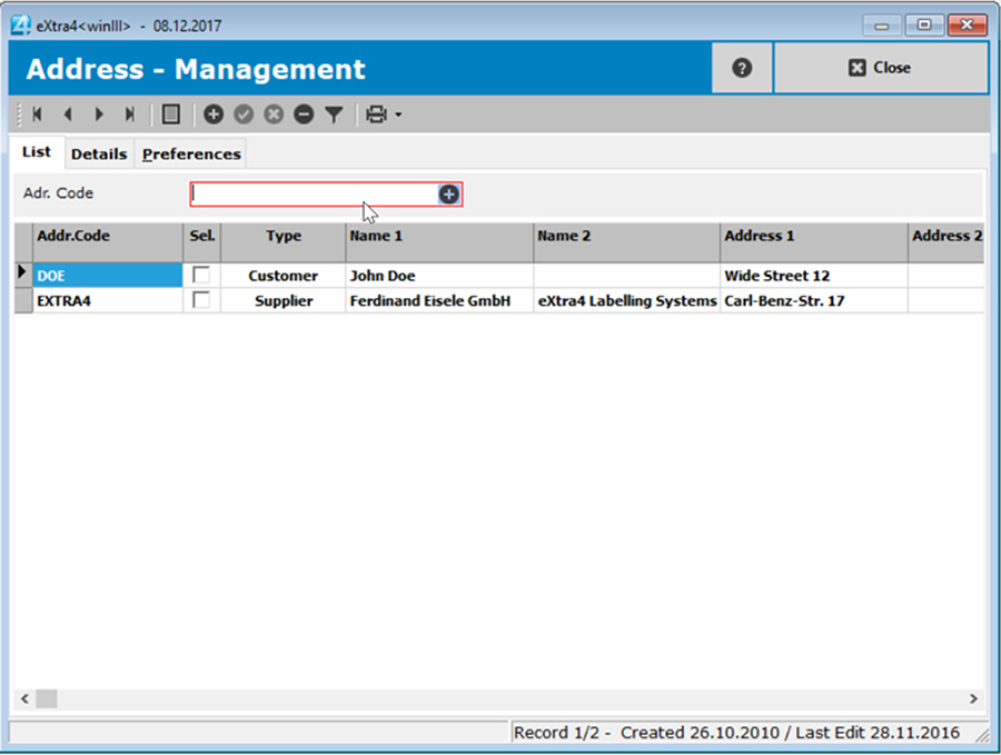 Window label printing software extra4 list view addresses in the simple address management