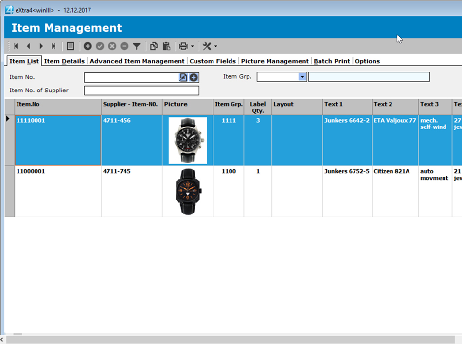 Window label printing software extra4 list view items in the simple item management
