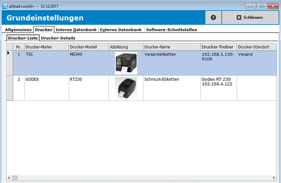 Fenster etikettendruck-software extra4 Drucker-Management Fenster etikettendruck-software extra4 Drucker-Management