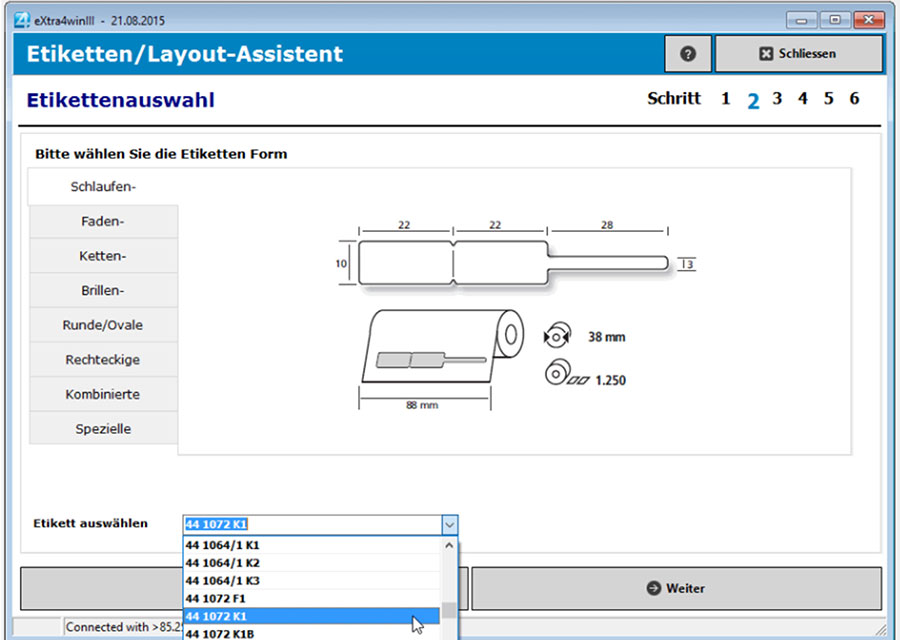 Fenster etikettendruck-software extra4 Etiketten-Layout-Assistent Fenster etikettendruck-software extra4 Etiketten-Layout-Assistent