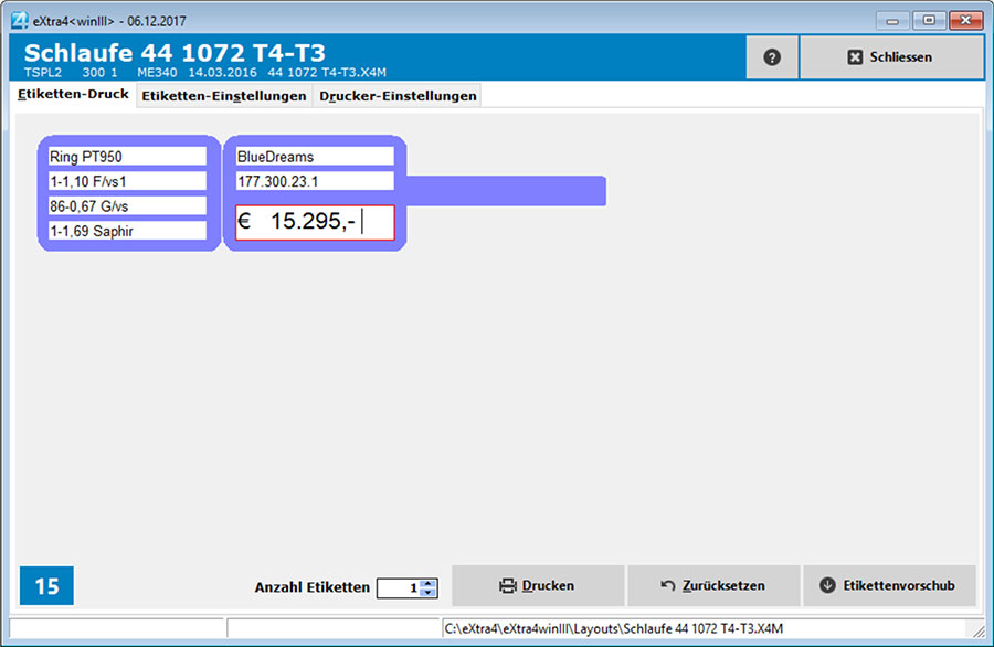 Fenster etikettendruck-software extra4 Etiketten-Daten in Erfassungsmaske
