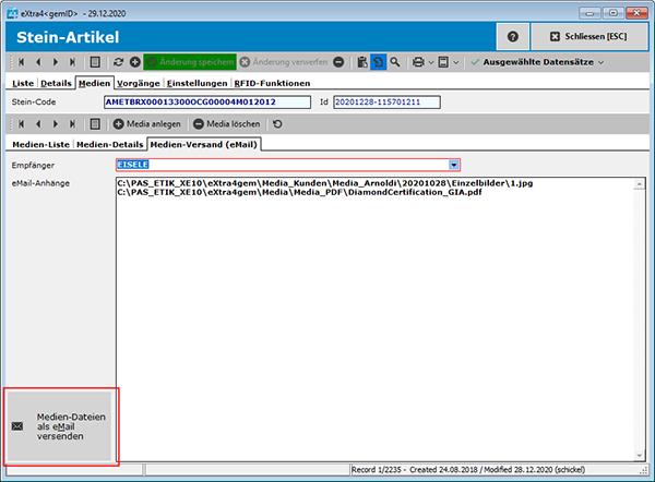 e-Mail-Versand von Medien mit der Edelstein-Software extra4gemID e-Mail-Versand von Medien