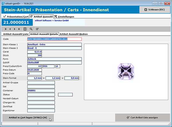 Einbuchen eines Artikels in einen Cart Einbuchen eines Artikels in einen Cart
