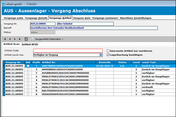 Artikel-Liste eines Auswahl-Vorgangs Vorgang Abschluss 01 lyte