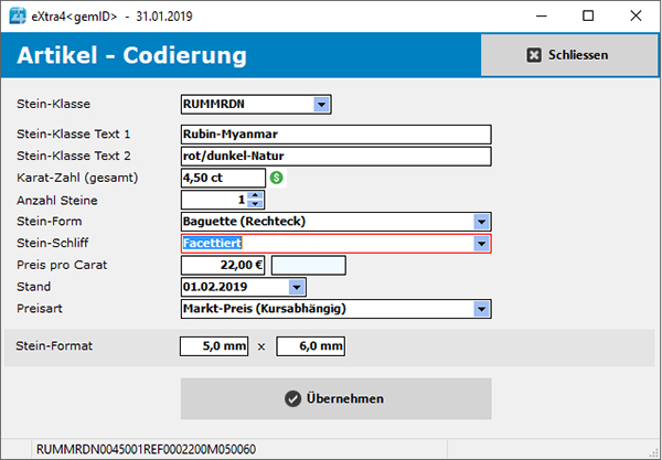 ID-Code-Generierung bei eXtra4<gemID> aus den individuellen Daten eines Edelsteins ID-Code-Generierung bei eXtra4<gemID> aus den individuellen Daten eines Edelsteins