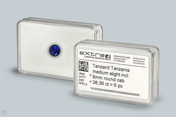 Edelstein-Dose mit codiertem Etikett Edelstein-Dose mit codiertem Etikett