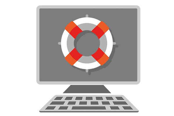 Computer mit Rettungsring Support als Lebensretter